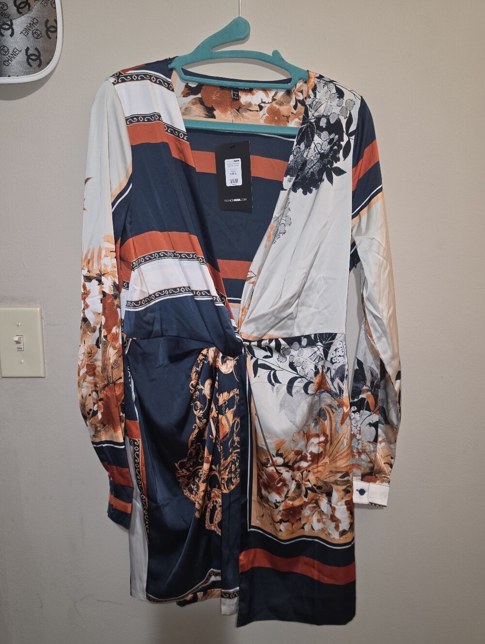 Fashion Nova Floral & Stripe Mini Dress in Navy and Orange - Women